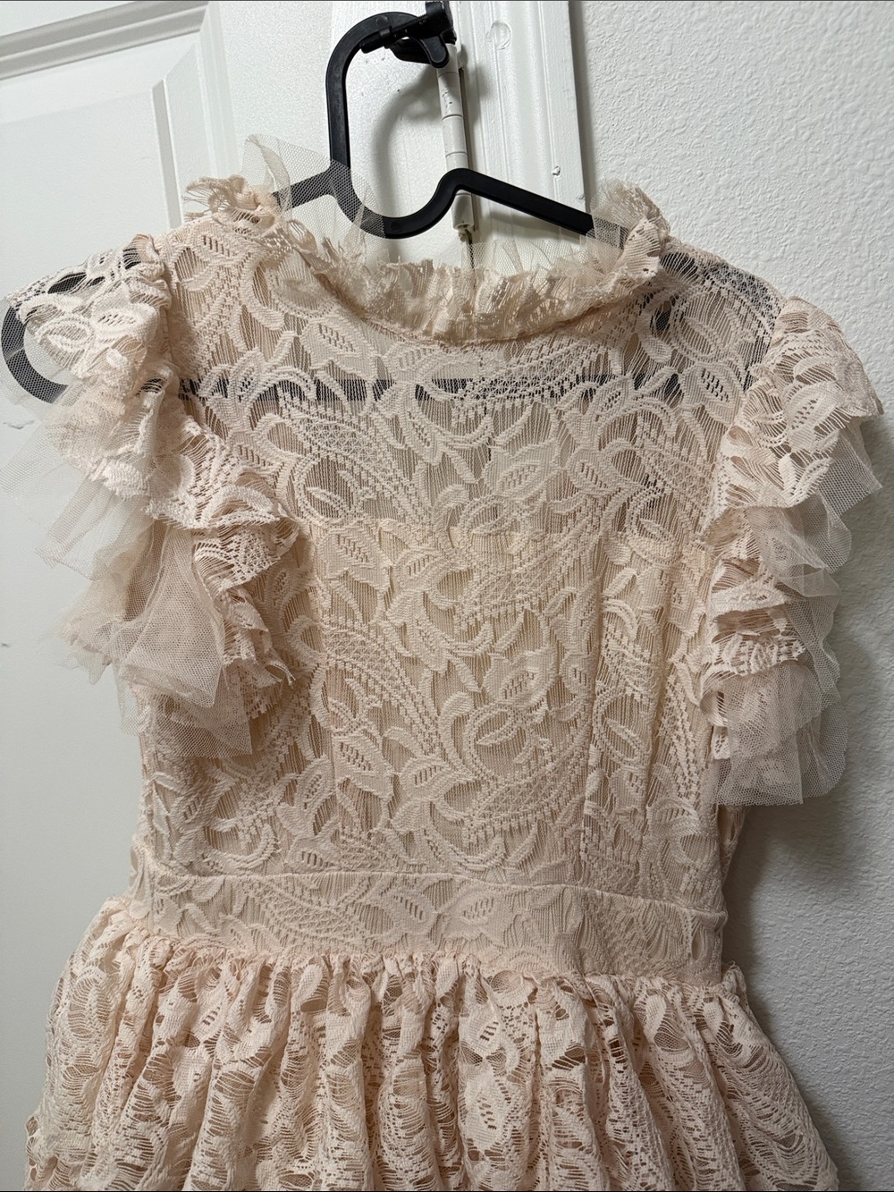 Girls' Lace Ruffle Tiered Dress in Blush - Elegant Party Dress - Picture 2 of 6
